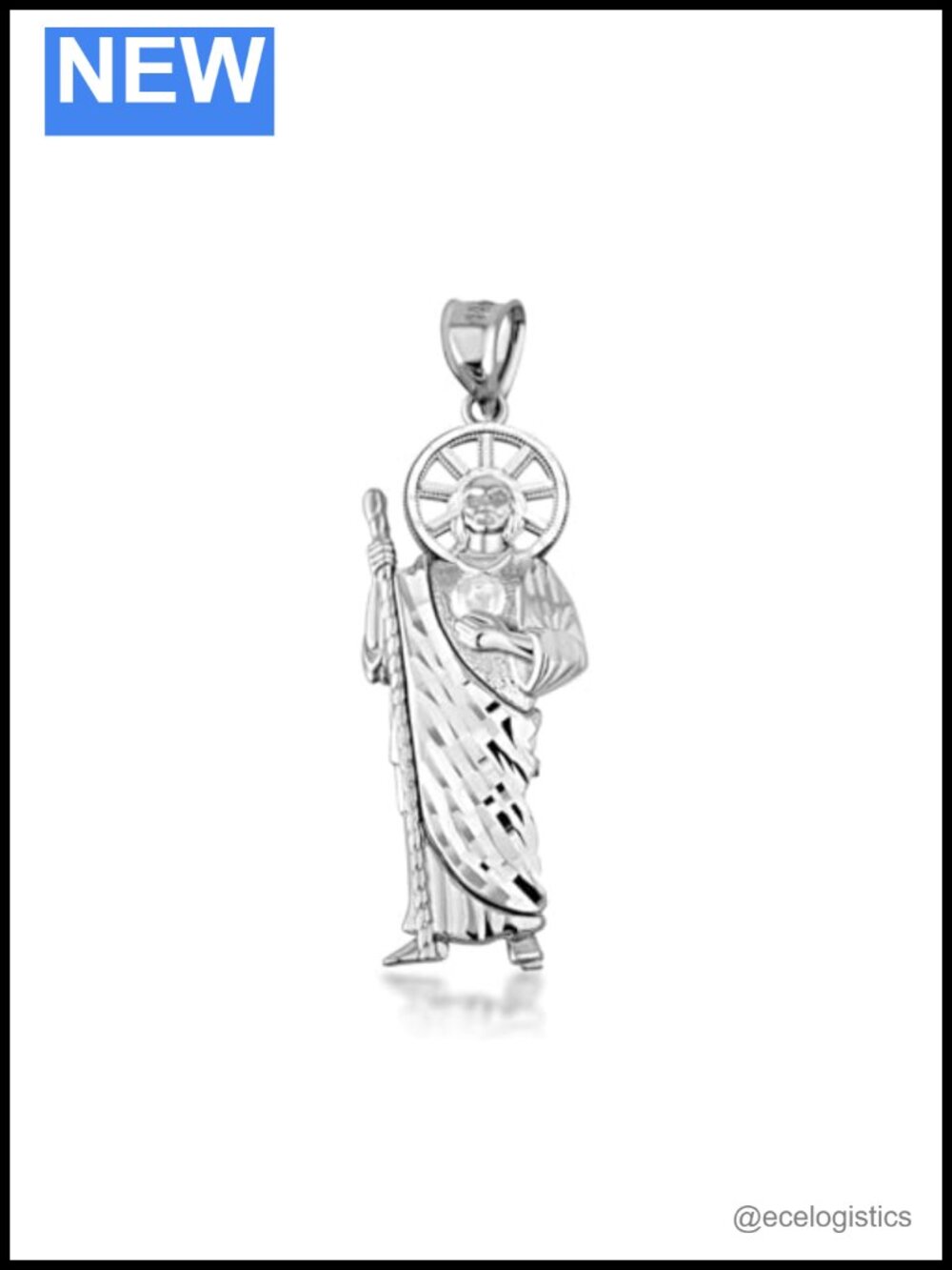 Sterling Silver Saint Jude Patron Saint Milgrain Sparkle Cut Pendant Necklace